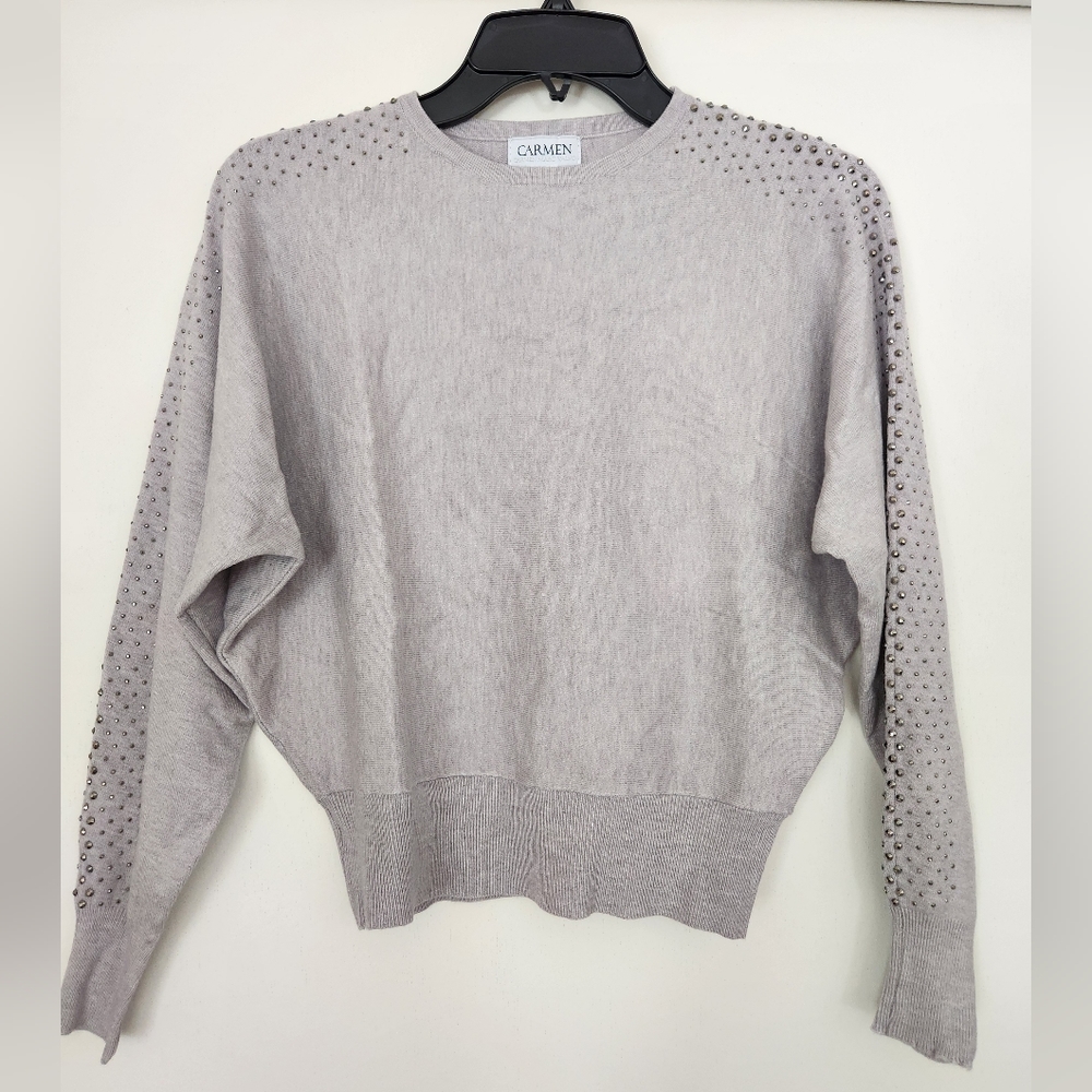 NWT - CARMEN Carmen Marc Valvo Gray Studded Sweater - Size XS